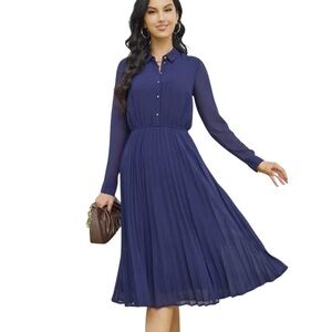Abletree NWT Navy Midi shirt Dress pleated skirt size xl